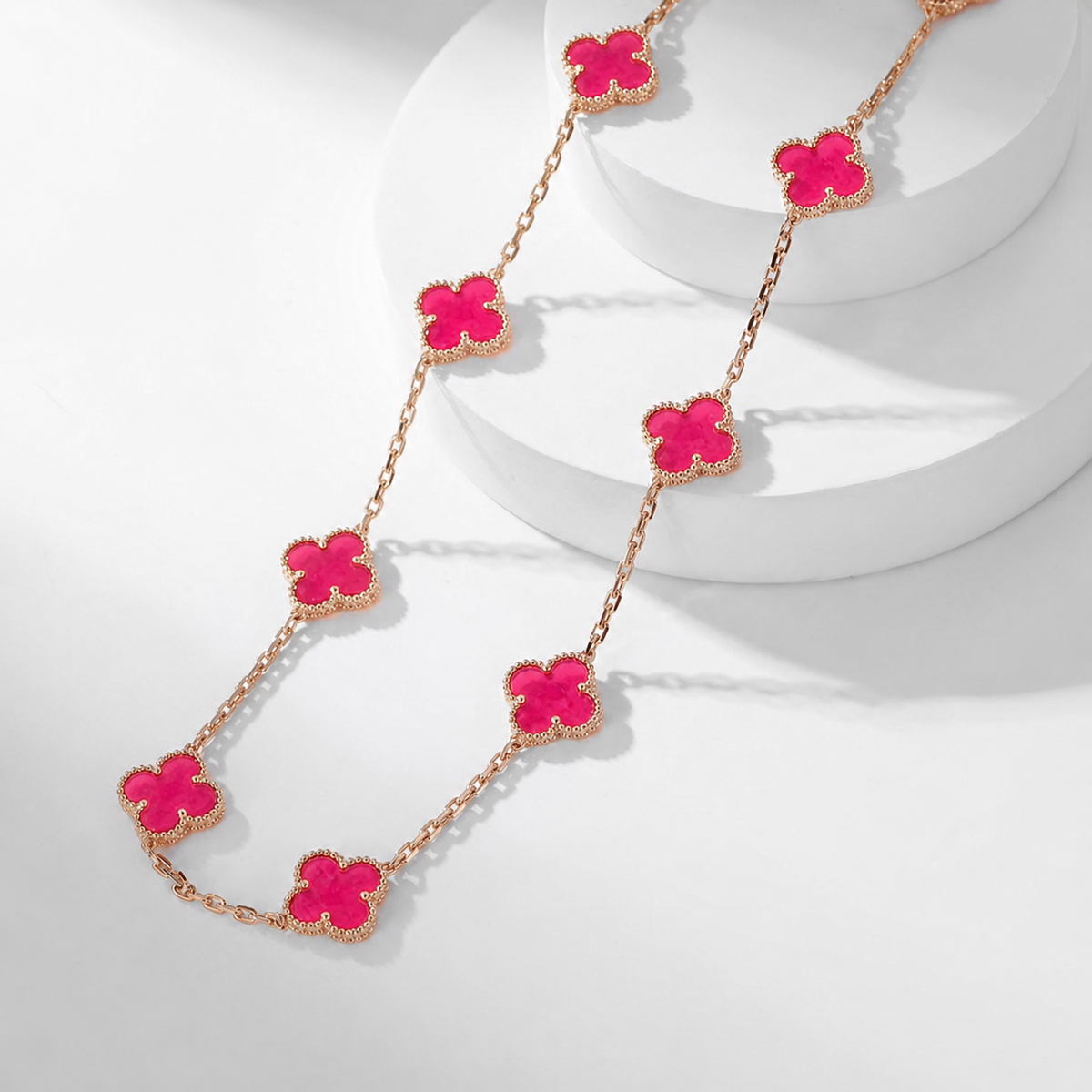 [Avelora jewelry]NEW CLOVER 10 MOTIFS PINK ENAMEL NECKLACE