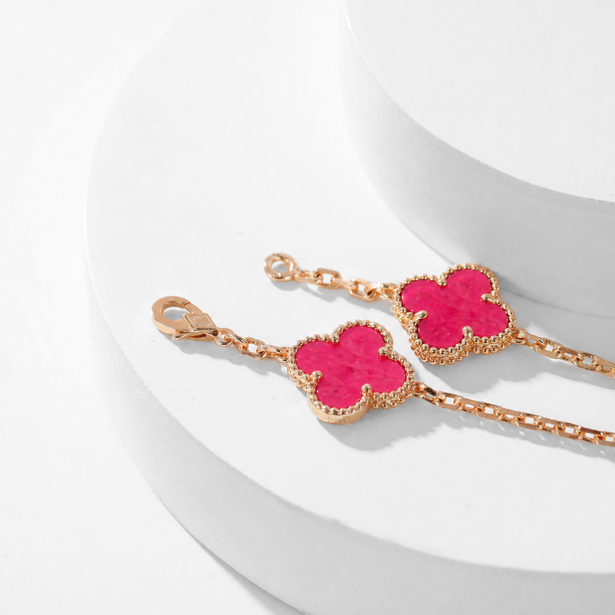 [Avelora jewelry]NEW CLOVER 10 MOTIFS PINK ENAMEL NECKLACE