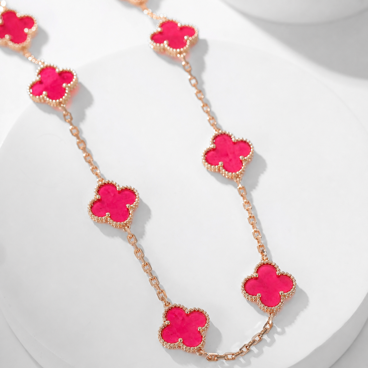 [Avelora jewelry]NEW CLOVER 10 MOTIFS PINK ENAMEL NECKLACE
