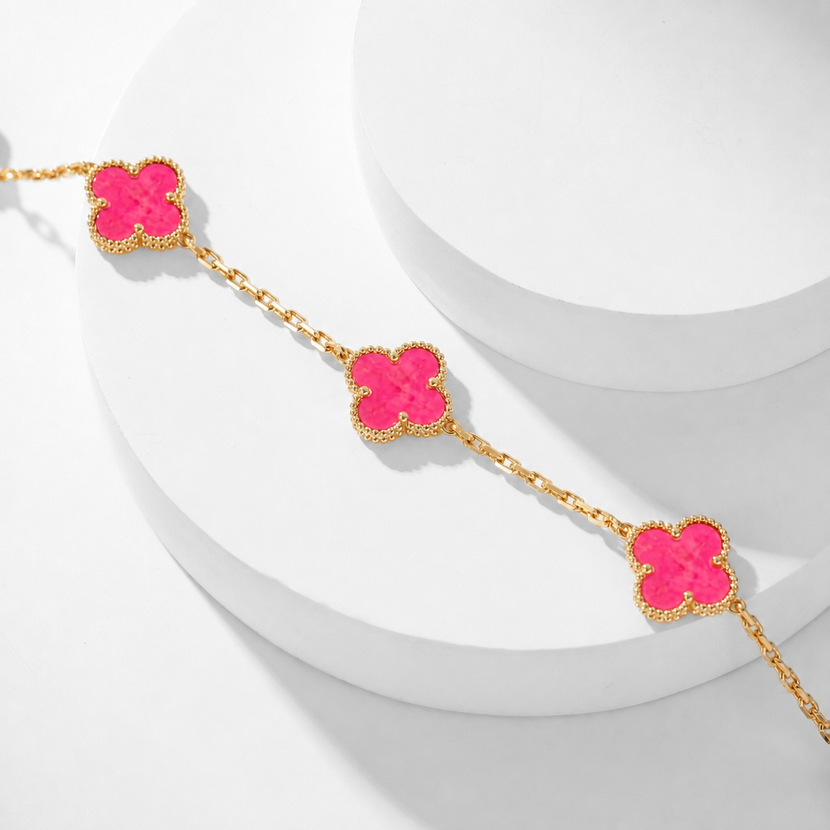 [Avelora jewelry]NEW CLOVER 10 MOTIFS PINK ENAMEL NECKLACE