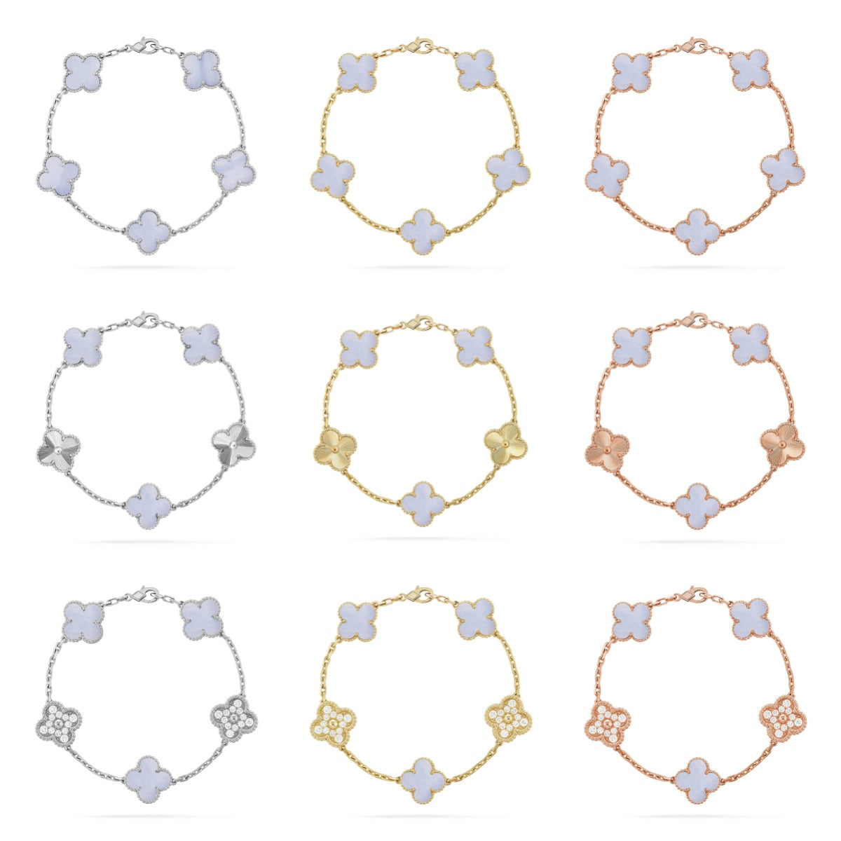 [Avelora Jewelry ] CLOVER 5 MOTIF PURPLE CHALCEDONY BRACELET COLLECTION