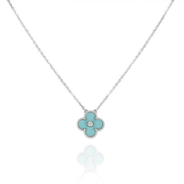 [Avelora Jewelry ]CLOVER 1 DIAMOND LIGHT BLUE SILVER NECKLACE