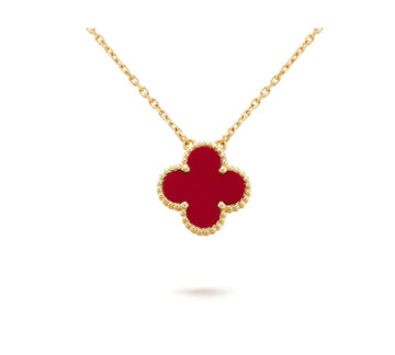 [Avelora Jewelry ]CLOVER 15MM CARNELIAN SINGLE FLOWER NECKLACE