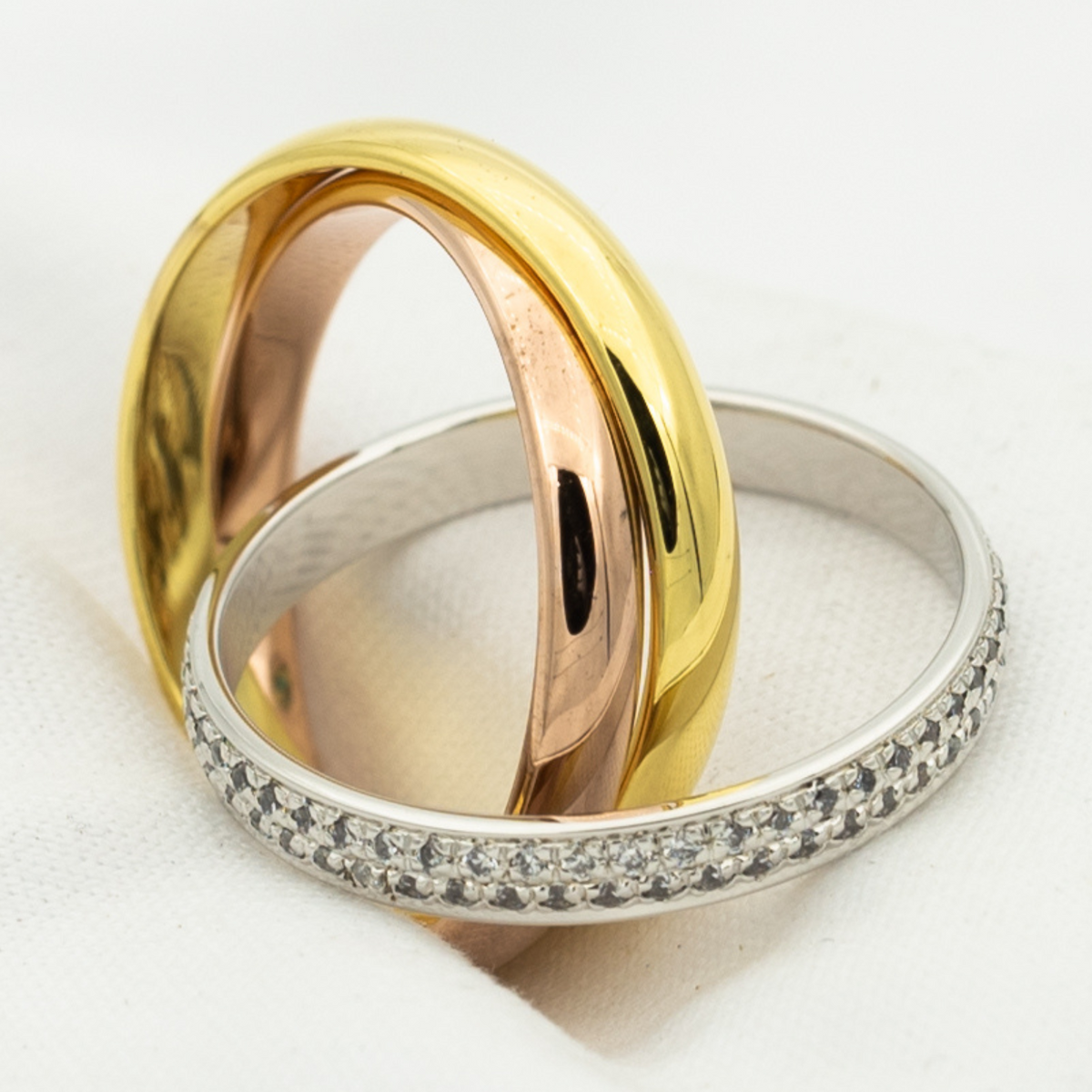 [Avelora Jewelry ]TRINITY RING GOLD PINK GOLD SILVER DIAMONDS