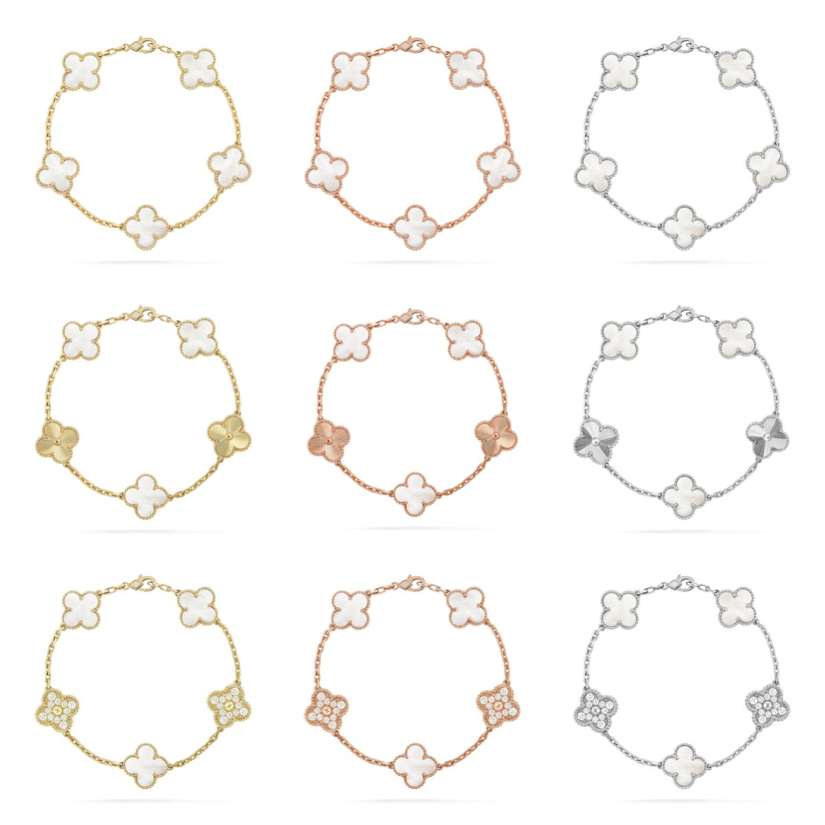 [Avelora Jewelry ]CLOVER WHITE PEARL MOP 5 MOTIF BRACELET COLLECTION