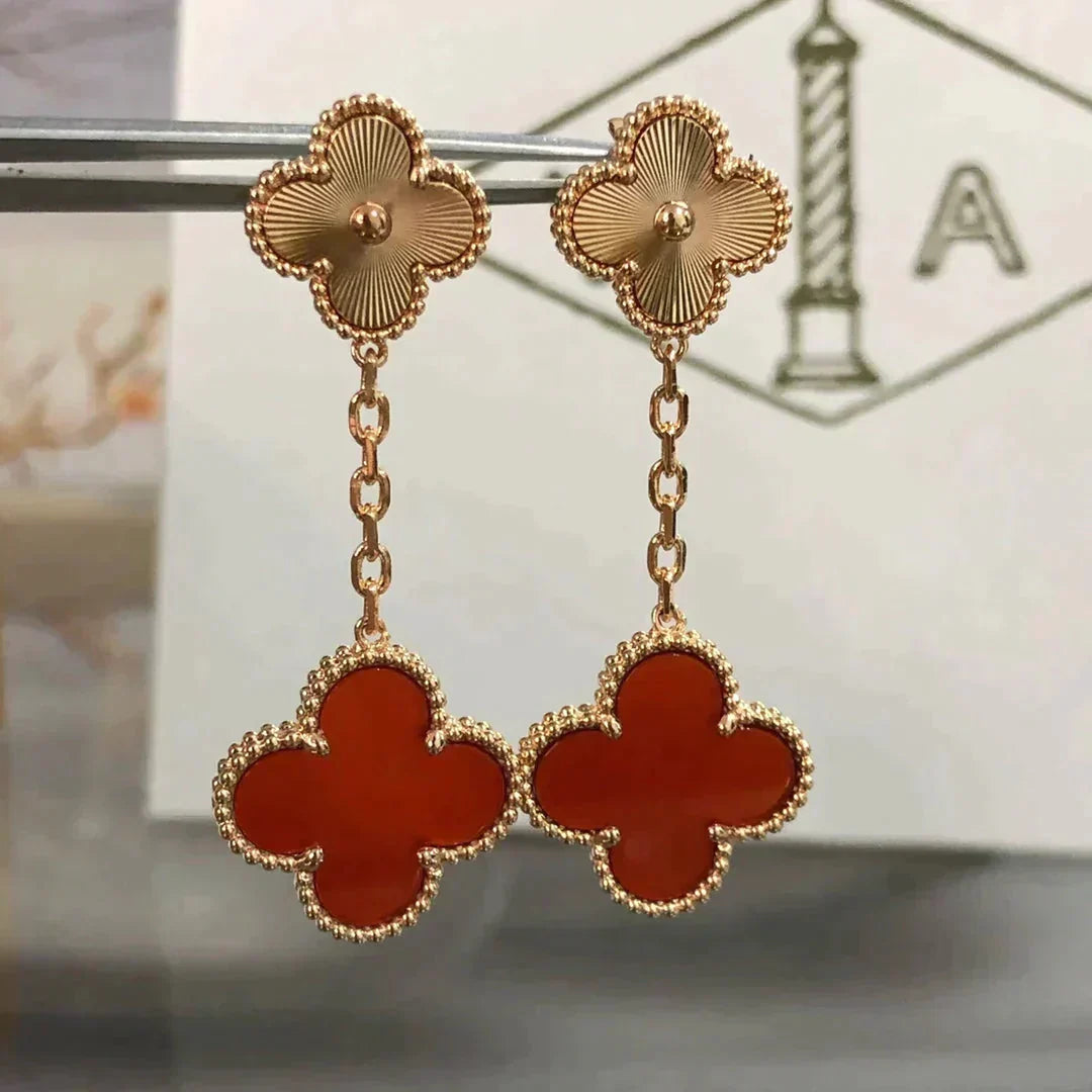 [Avelora Jewelry ]CLOVER 2 MOTIF  LASER CARNELIAN EARRINGS