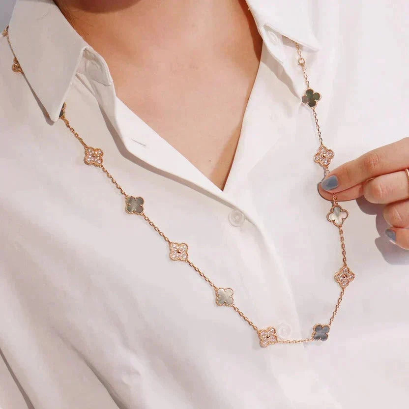 [Avelora Jewelry ]CLOVER 20 MOTIFS DARK MOP DIAMOND  NECKLACE