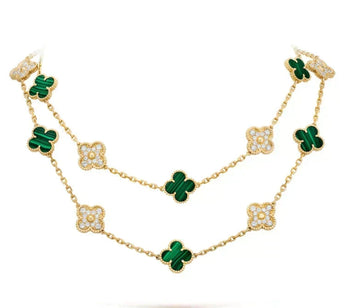 [Avelora Jewelry ]CLOVER 20 MOTIFS MALACHITE DIAMOND NECKLACE