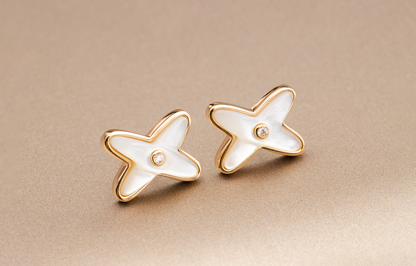 [Avelora]JEUX DE WHITE MOP ROSE GOLD DIAMOND EARRINGS