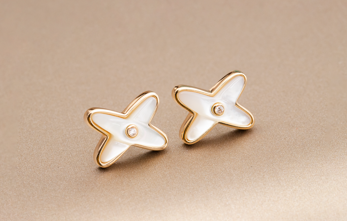 [Avelora Jewelry ]JEUX DE WHITE MOP ROSE GOLD DIAMOND EARRINGS