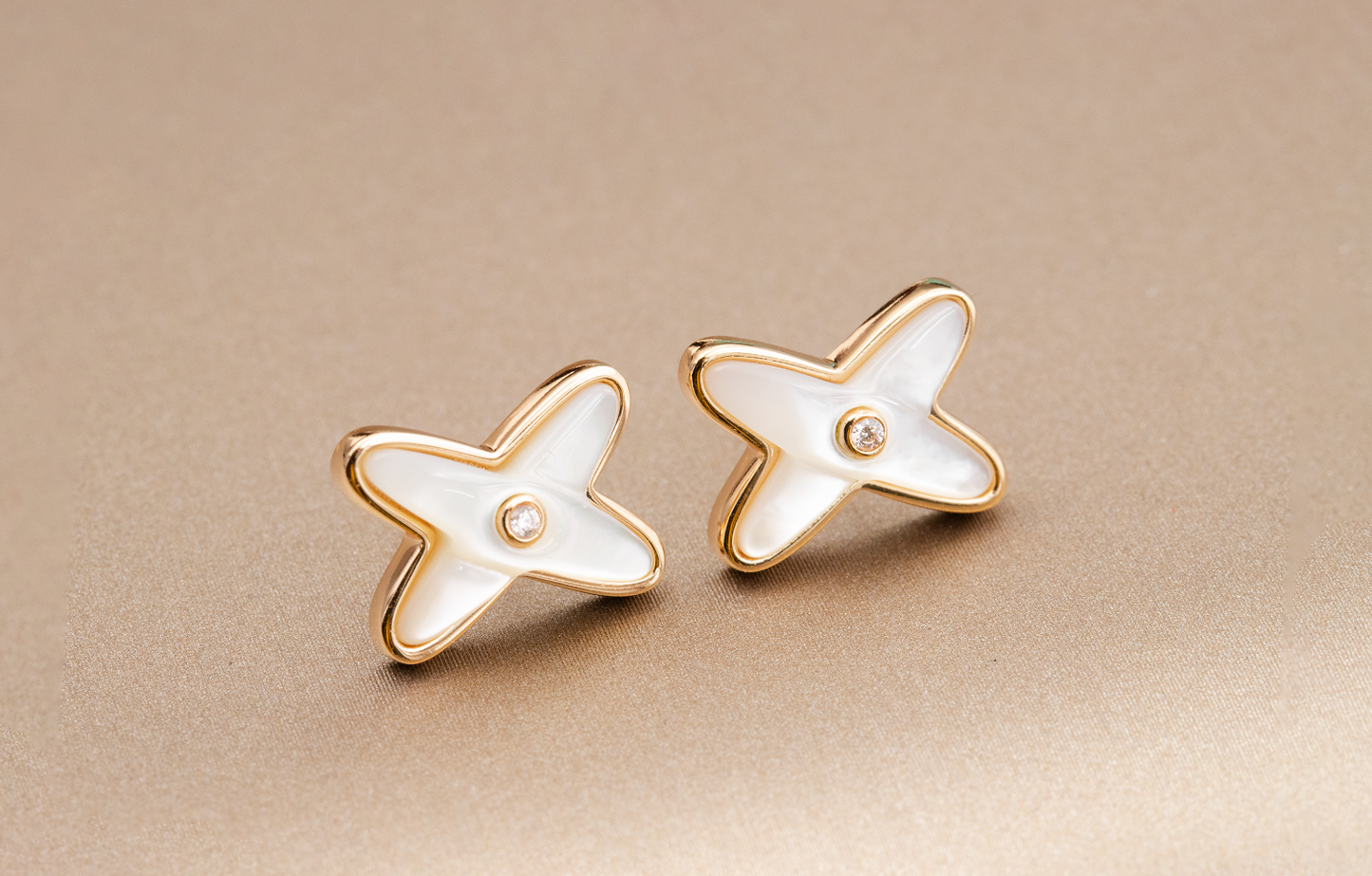 [Avelora]JEUX DE WHITE MOP ROSE GOLD DIAMOND EARRINGS