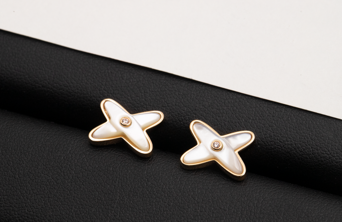 [Avelora Jewelry ]JEUX DE WHITE MOP ROSE GOLD DIAMOND EARRINGS