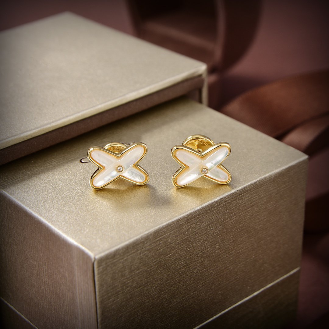 [Avelora]JEUX DE WHITE MOP GOLD DIAMOND EARRINGS