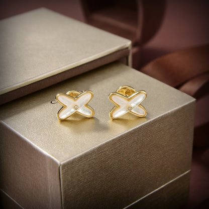 [Avelora]JEUX DE WHITE MOP GOLD DIAMOND EARRINGS