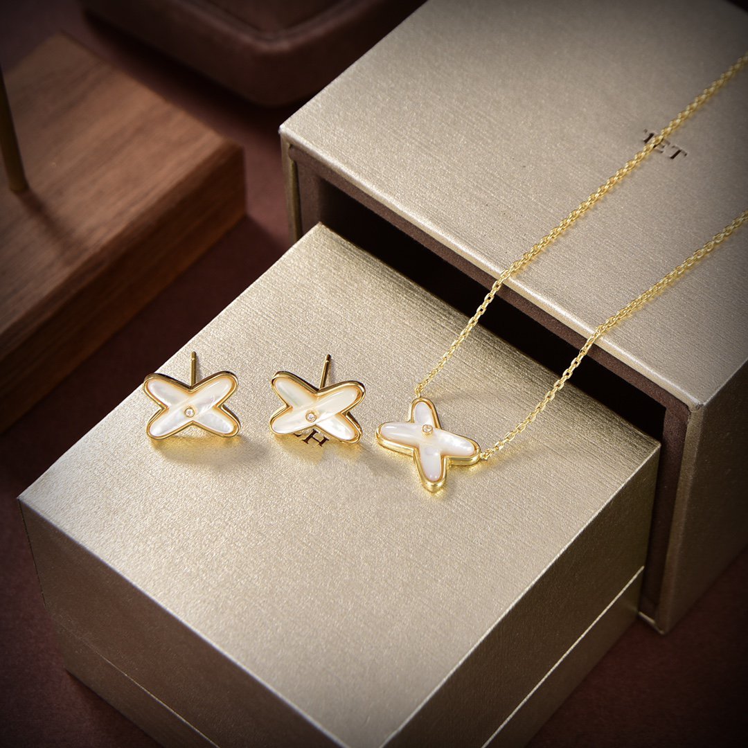 [Avelora]JEUX DE WHITE MOP GOLD DIAMOND EARRINGS