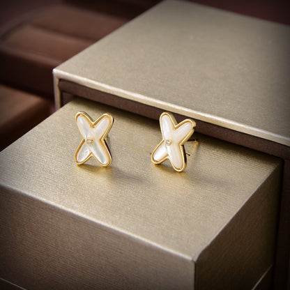 [Avelora]JEUX DE WHITE MOP GOLD DIAMOND EARRINGS