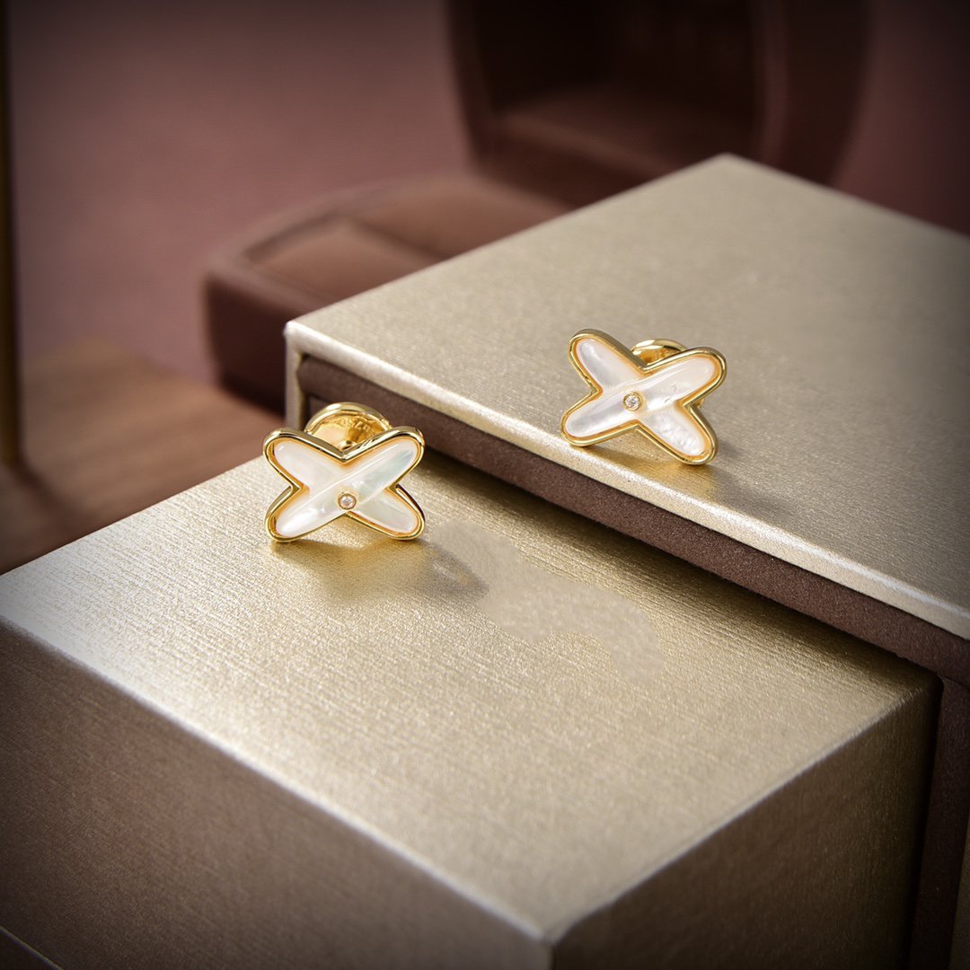 [Avelora]JEUX DE WHITE MOP GOLD DIAMOND EARRINGS