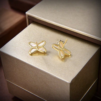 [Avelora]JEUX DE WHITE MOP GOLD DIAMOND EARRINGS