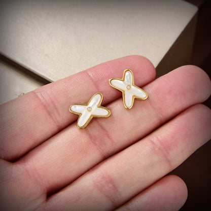 [Avelora]JEUX DE WHITE MOP GOLD DIAMOND EARRINGS