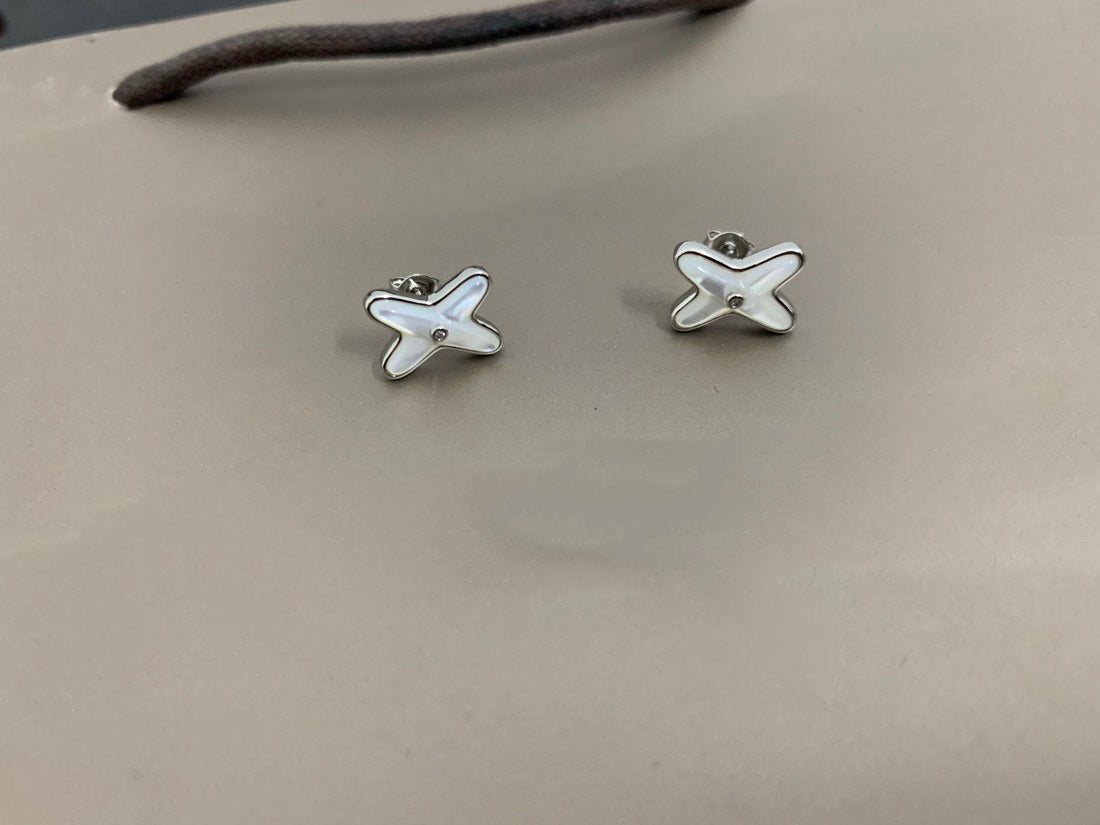 [Avelora Jewelry ]JEUX DE WHITE MOP SILVER DIAMOND EARRINGS