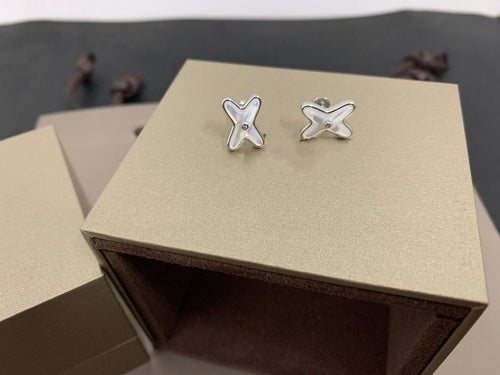 [Avelora]JEUX DE WHITE MOP SILVER DIAMOND EARRINGS