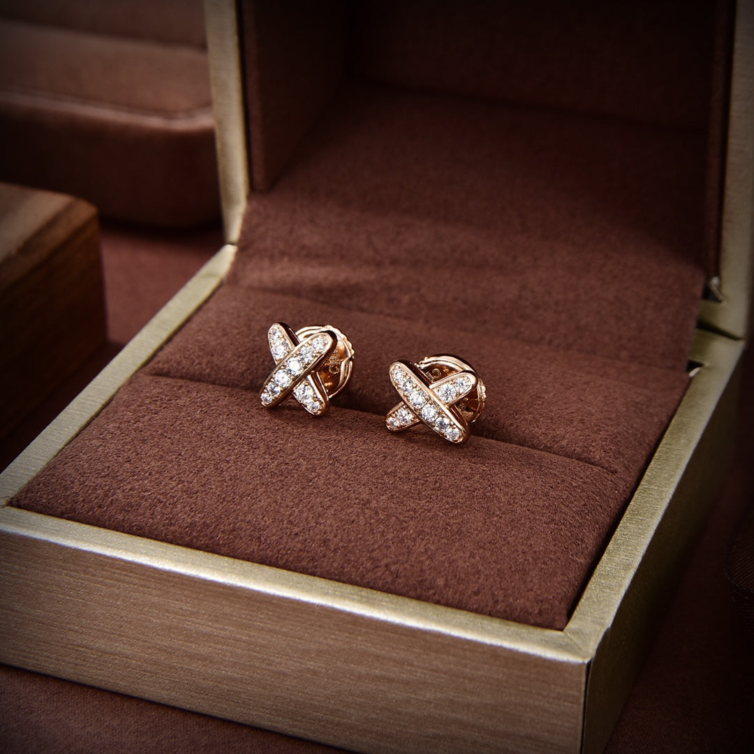 [Avelora]JEUX DE GOLD DIAMOND EARRINGS
