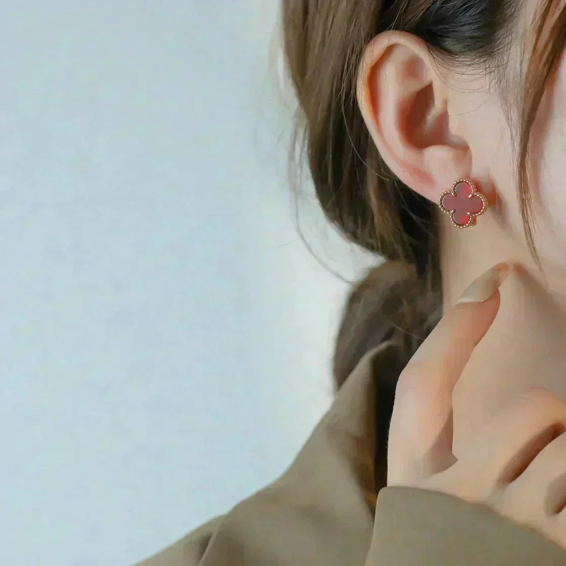 [Avelora Jewelry ]CLOVER MEDIUM 1 MOTIFS CARNELIAN  EARRINGS