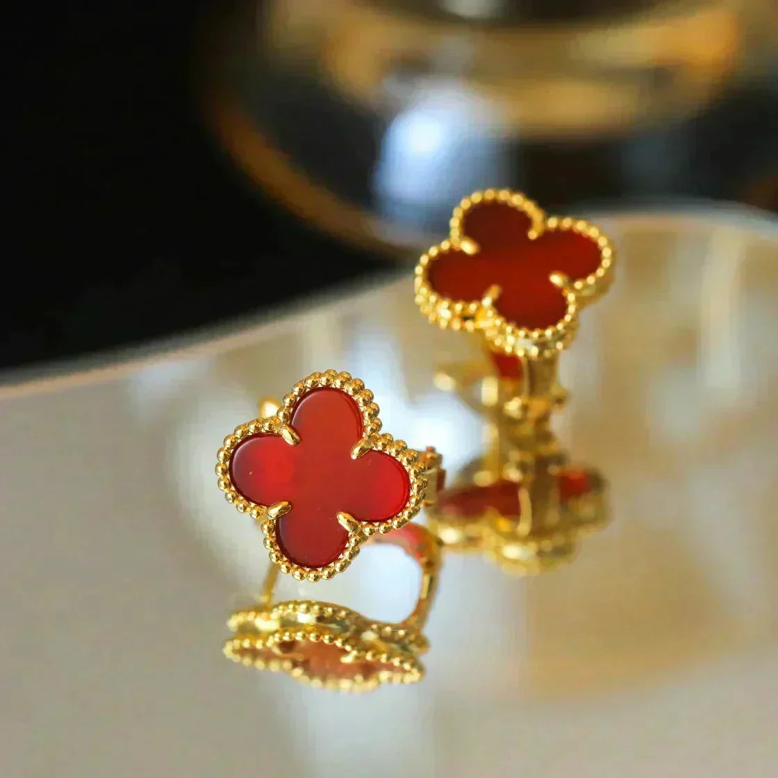 [Avelora Jewelry ]CLOVER MEDIUM 1 MOTIFS CARNELIAN  EARRINGS