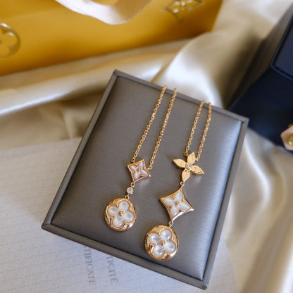 [Avelora]COLOR BLOSSOM LARIAT NECKLACE ROSE GOLD WHITE MOTHER PEARL AND DIAMOND