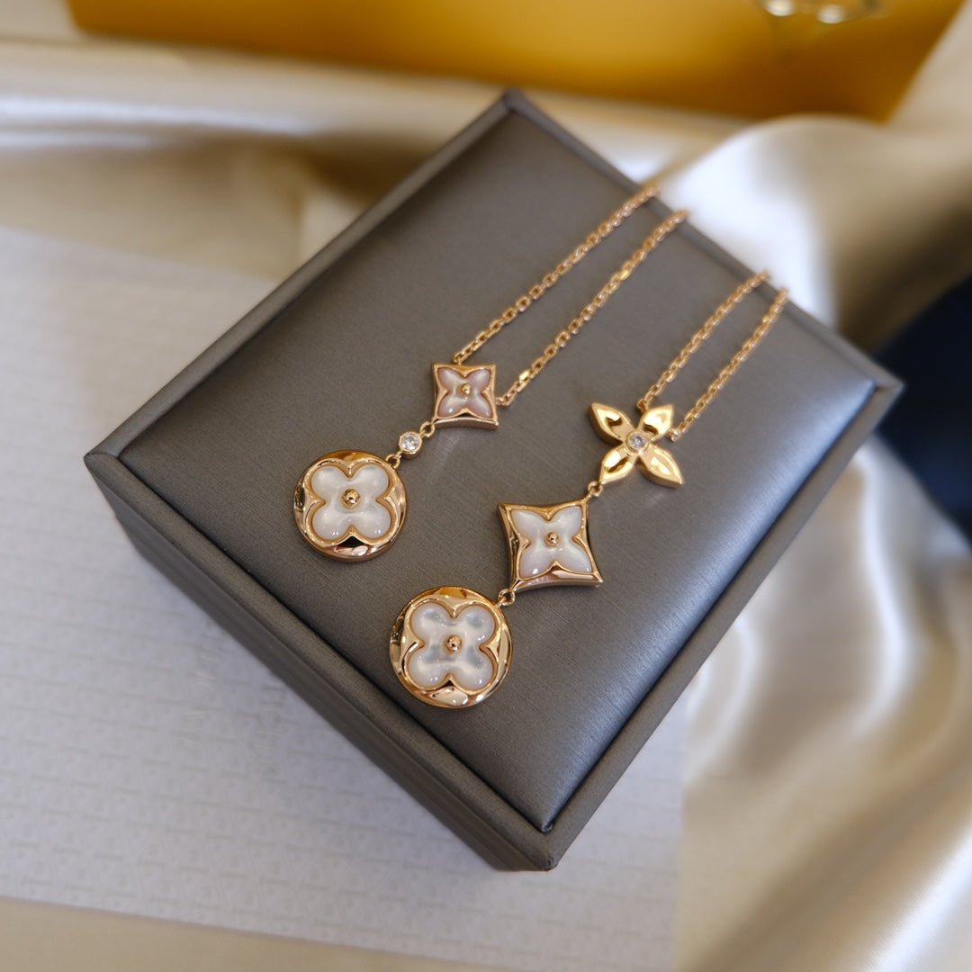 [Avelora]COLOR BLOSSOM LARIAT NECKLACE ROSE GOLD WHITE MOTHER PEARL AND DIAMOND
