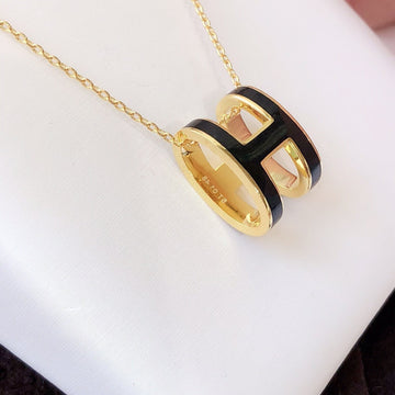 [Avelora Jewelry ]HM CLIC BLACK ENAMEL GOLD NECKLACE