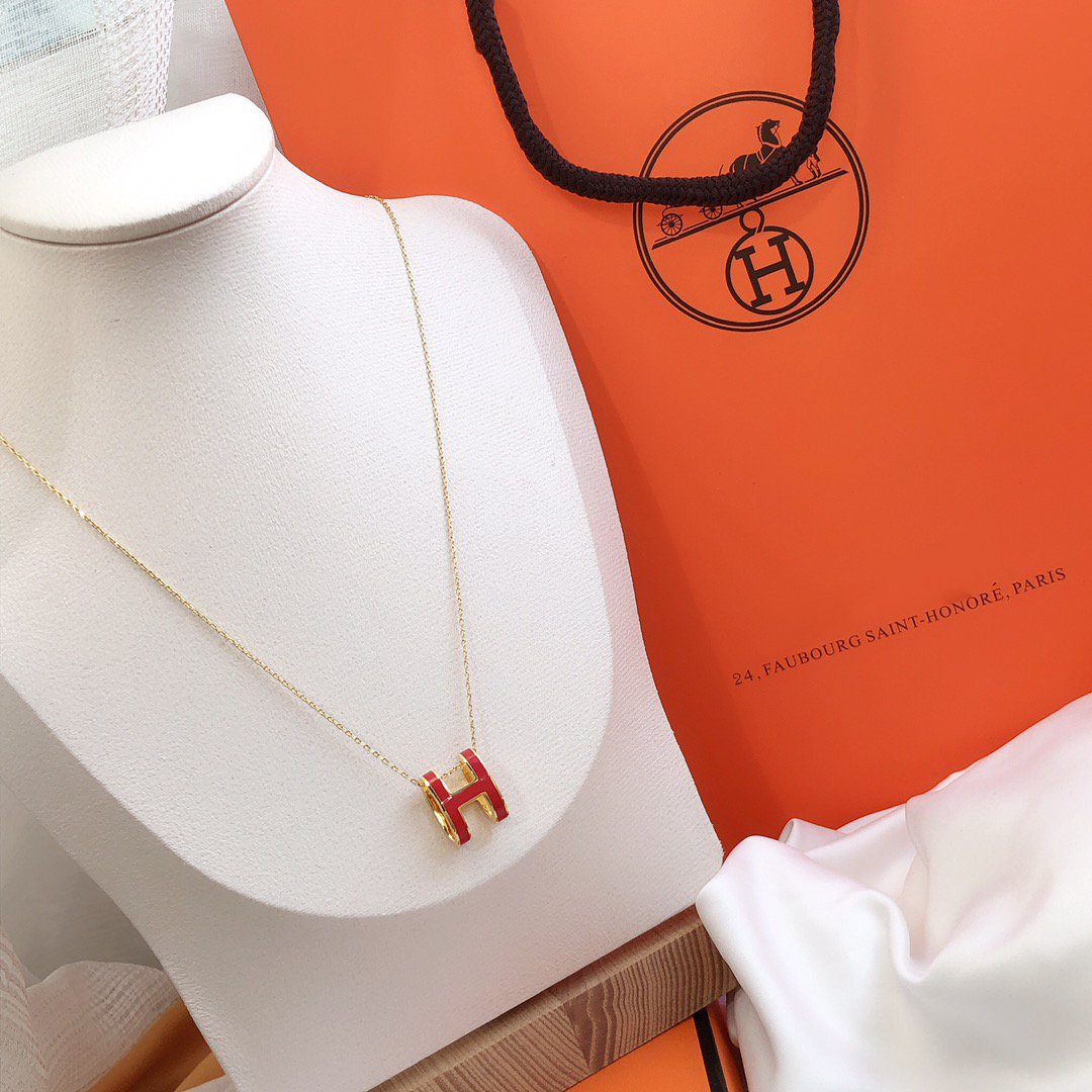 [Avelora Jewelry ]HM CLIC RED ENAMEL GOLD NECKLACE