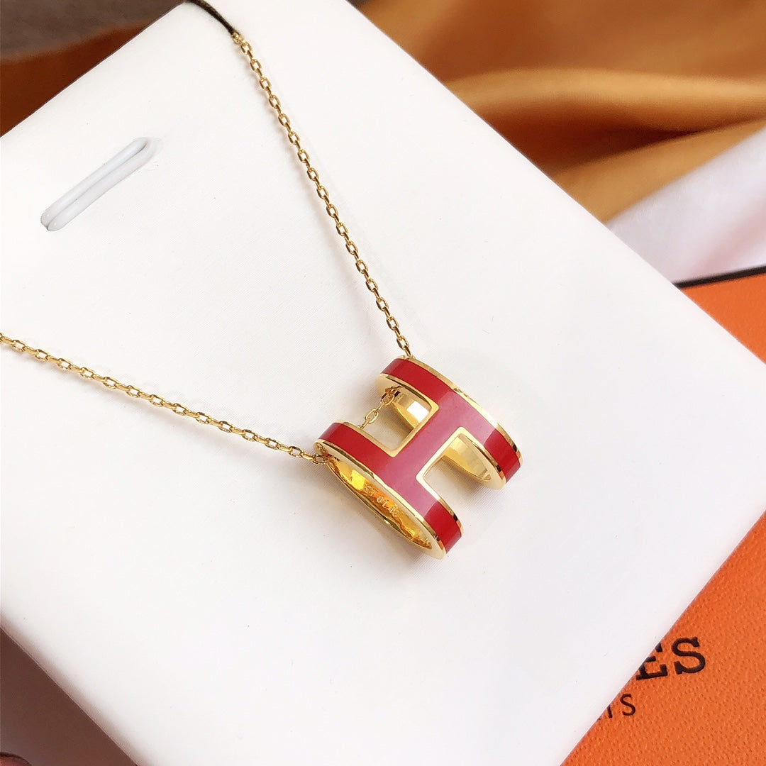 [Avelora]HM CLIC RED ENAMEL GOLD NECKLACE
