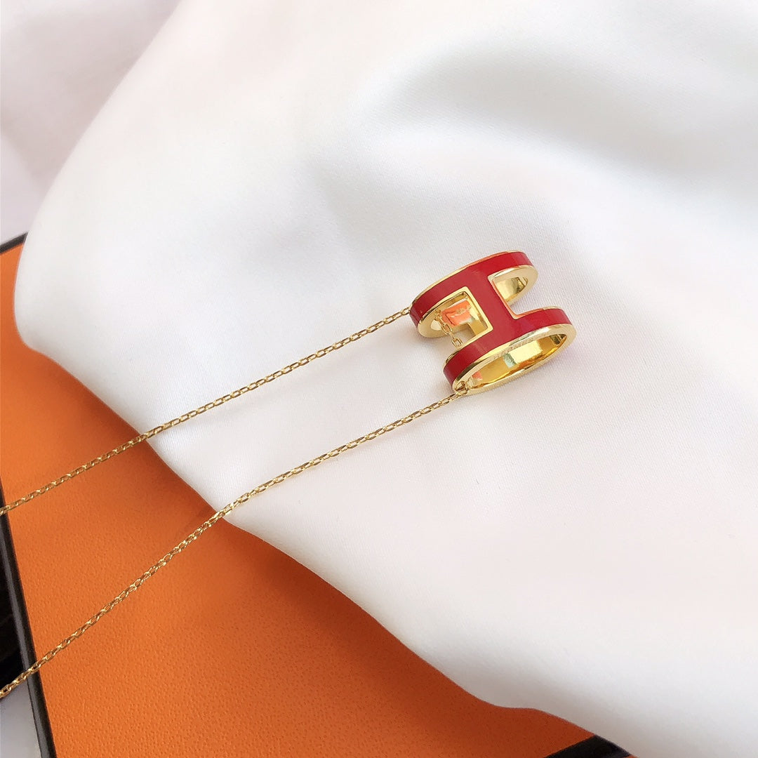 [Avelora Jewelry ]HM CLIC RED ENAMEL GOLD NECKLACE