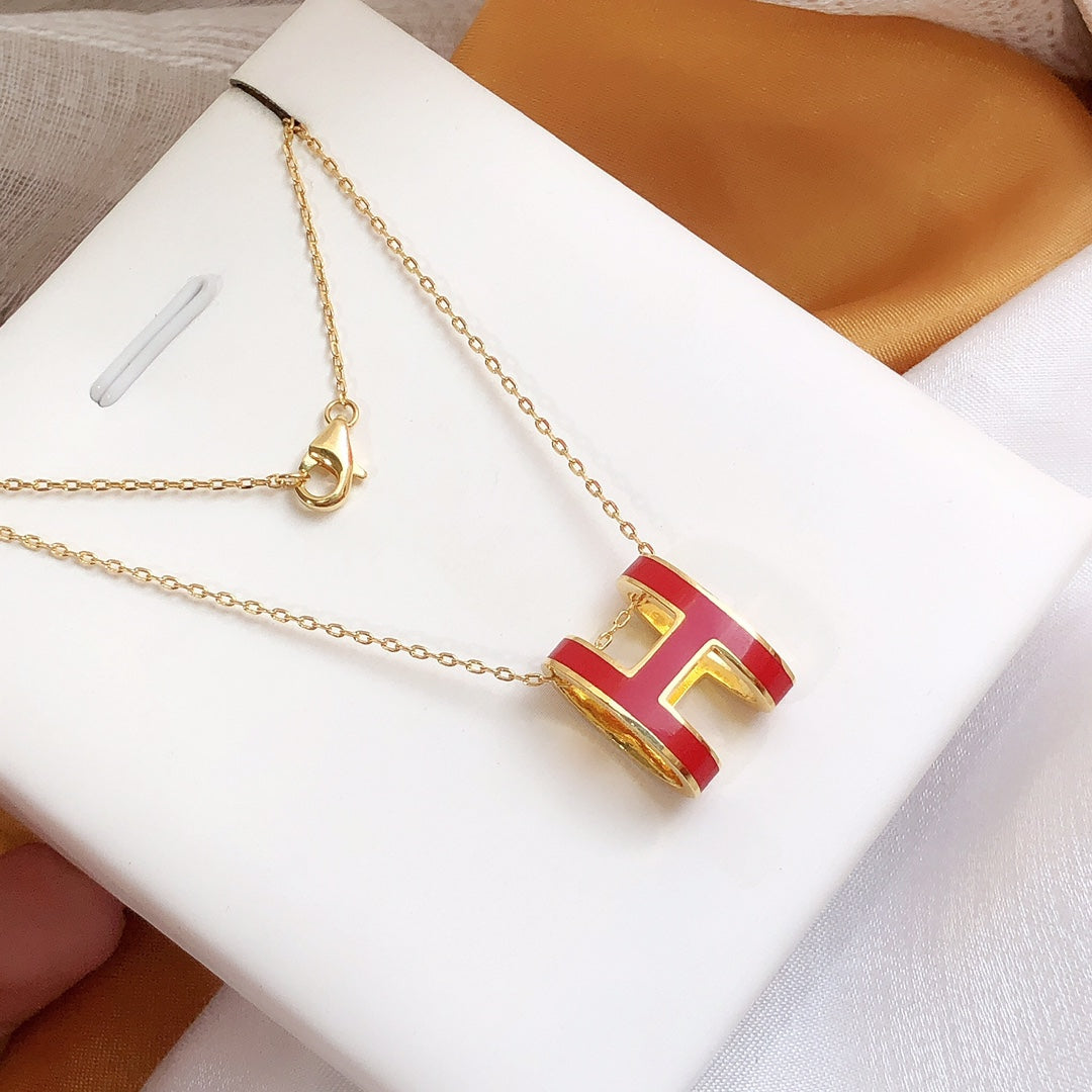 [Avelora]HM CLIC RED ENAMEL GOLD NECKLACE