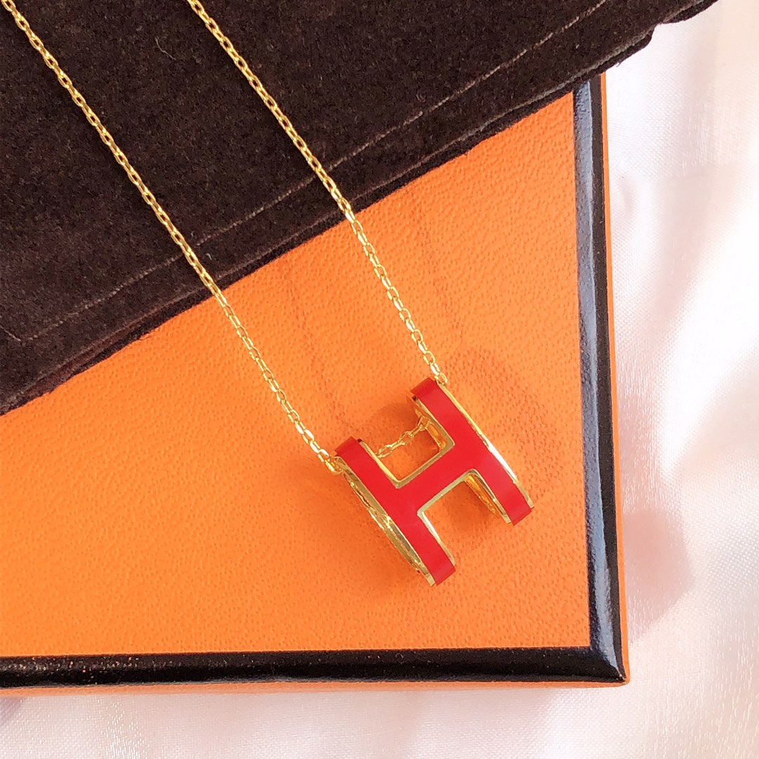[Avelora Jewelry ]HM CLIC RED ENAMEL GOLD NECKLACE
