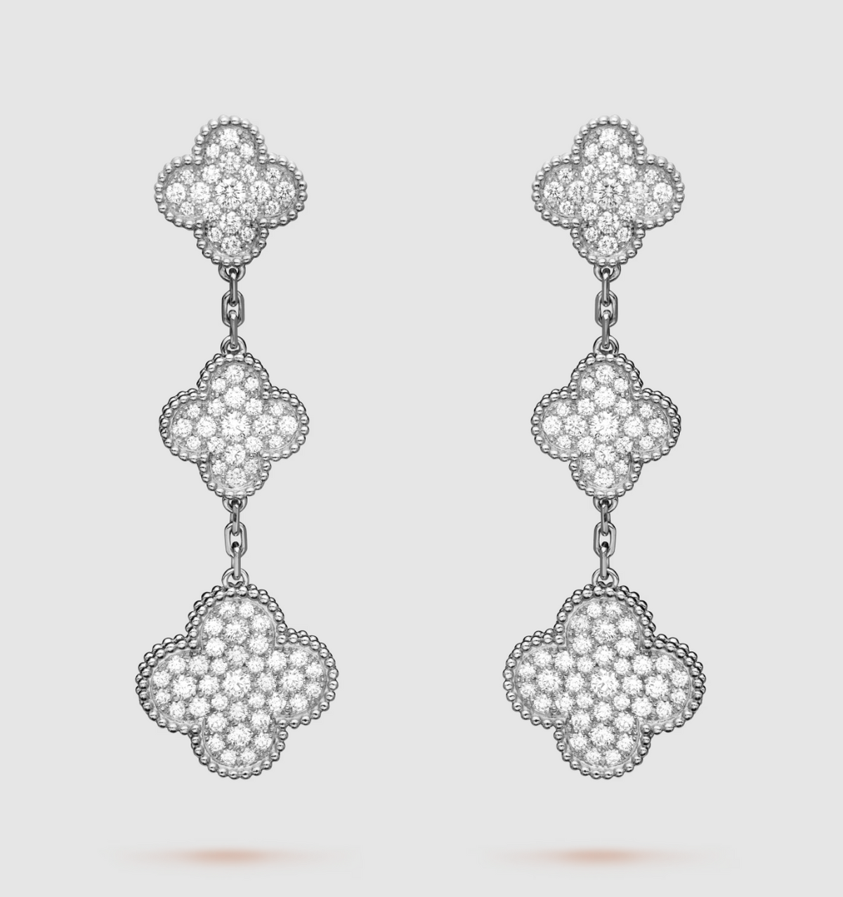 [Avelora Jewelry ]CLOVER 3 MOTIF DIAMOND SILVER DROP EARRINGS