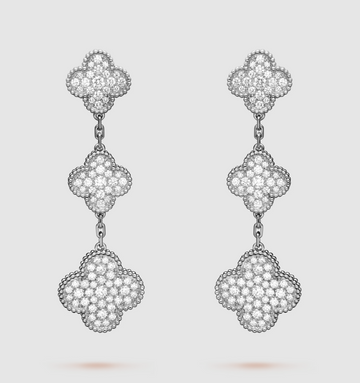 [Avelora Jewelry ]CLOVER 3 MOTIF DIAMOND SILVER DROP EARRINGS