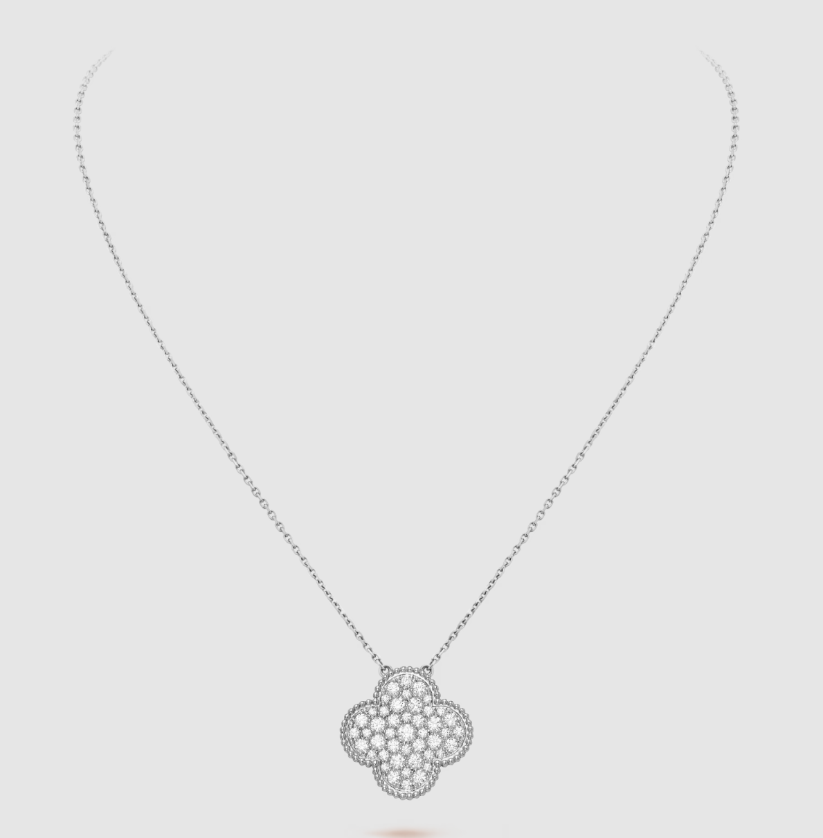 [Avelora Jewelry ]CLOVER 25MM LARGE PENDANT DIAMOND PAVED SILVER NECKLACE