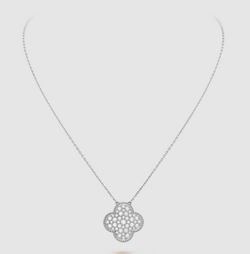 [Avelora Jewelry ]CLOVER 25MM LARGE PENDANT DIAMOND PAVED SILVER NECKLACE
