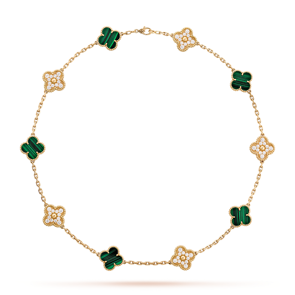 [Avelora Jewelry ]CLOVER 10 MOTIFS MALACHITE DIAMOND NECKLACE