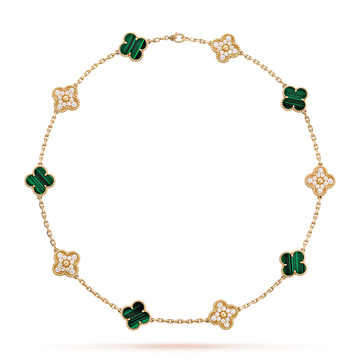 [Avelora Jewelry ]CLOVER 10 MOTIFS MALACHITE DIAMOND NECKLACE