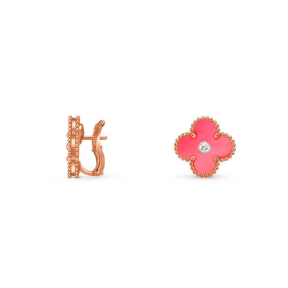 [Avelora]15MM CLOVER FLOWER STUD EARRINGS DIAMOND-ROSE GOLD COLLECTION