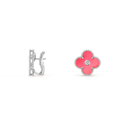 [Avelora]15MM CLOVER FLOWER STUD EARRINGS DIAMOND-WHITE GOLD COLLECTION