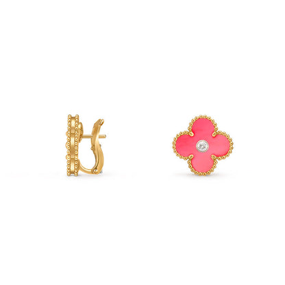 [Avelora]15MM CLOVER FLOWER STUD EARRINGS DIAMOND-GOLD COLLECTION