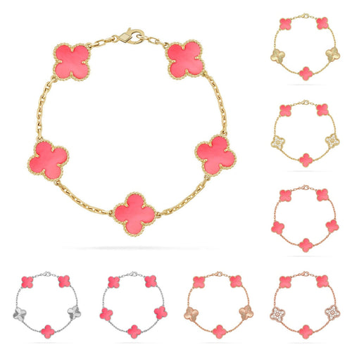[Avelora]LUCKY CLOVER 5-MOTIF BRACELET - PINK MOTHER-OF-PEARL COLLECTION