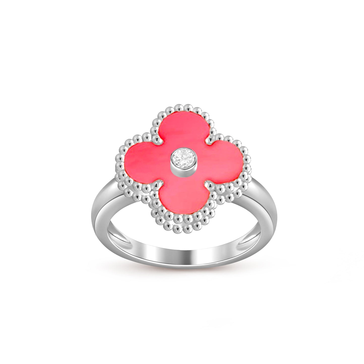 [Avelora]LUCKY CLOVER DIAMOND-ACCENT WHITE GOLD RING COLLECTION
