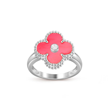 [Avelora]LUCKY CLOVER DIAMOND-ACCENT WHITE GOLD RING COLLECTION