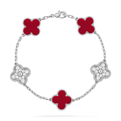 [Avelora]LUCKY CLOVER 5-MOTIF BRACELET - RED CARNELIAN COLLECTION