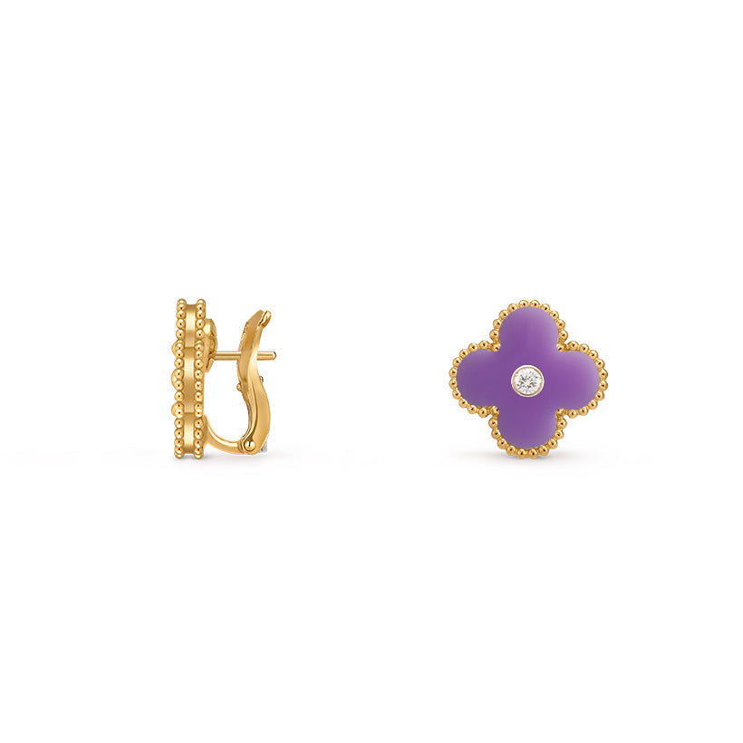 [Avelora]15MM CLOVER FLOWER STUD EARRINGS DIAMOND-GOLD COLLECTION